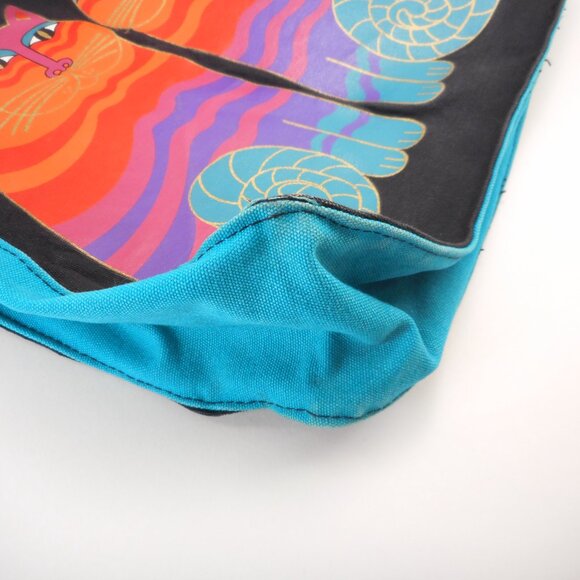 Vintage Laurel Burch Art Canvas Tote Bag Purse Shoulder Whimsigoth Colorful Cat - Picture 9 of 14